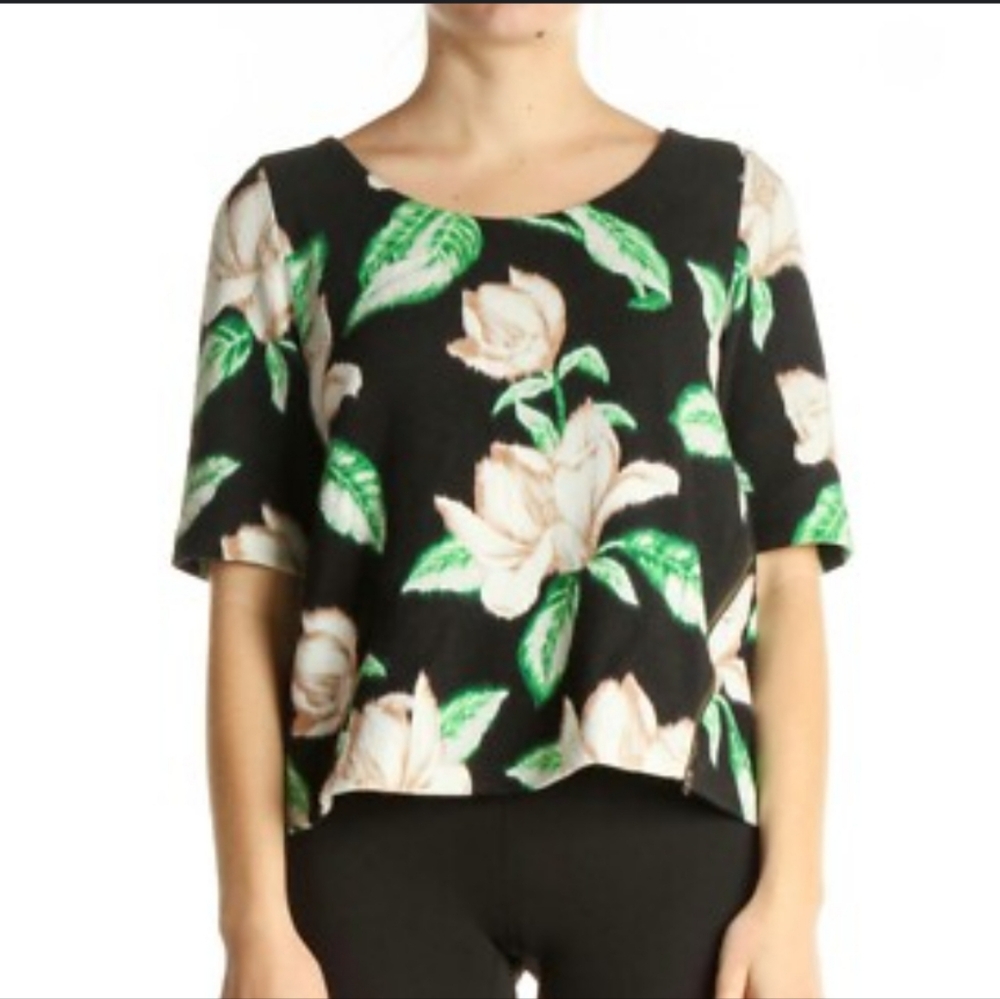 Anthropologie tropical floral print top EUC XS